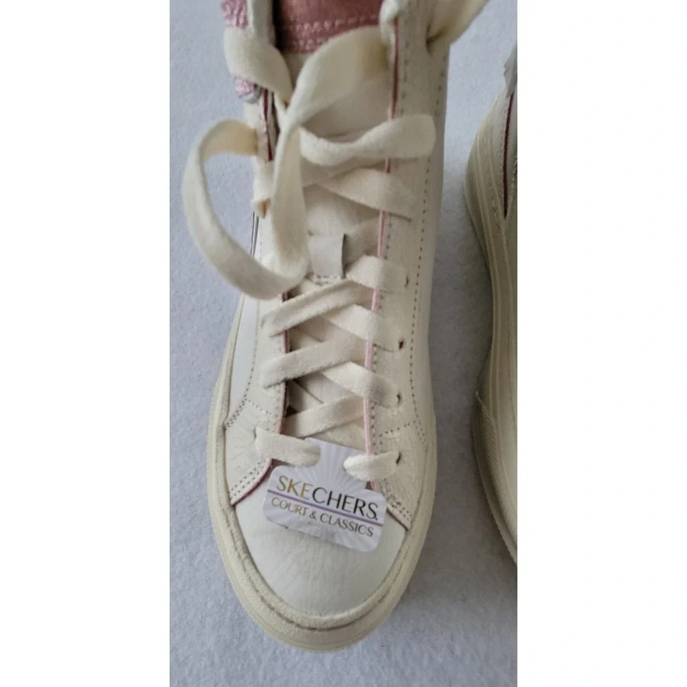 NEW SKECHERS COURT & CLASSIC SKX WHITE AND METALLIC PINK HIGH-TOP SNEAKERS Sz6.5